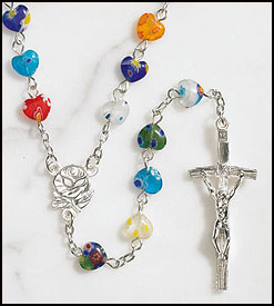 Multi-Color Heart-Shaped Glass Rosary